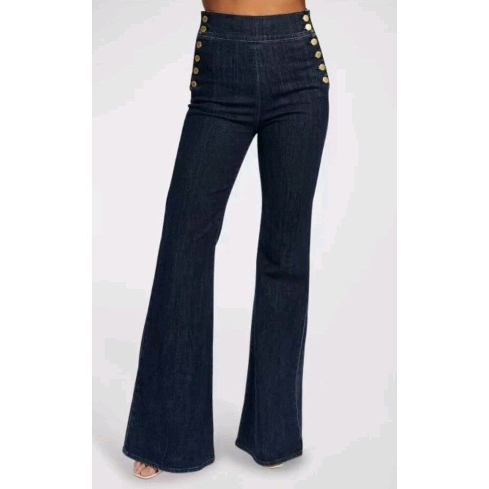 NWT Ramy Brook Romee Bootcut Jeans Womens 32 (32×35) Dark Rinse Button Accented